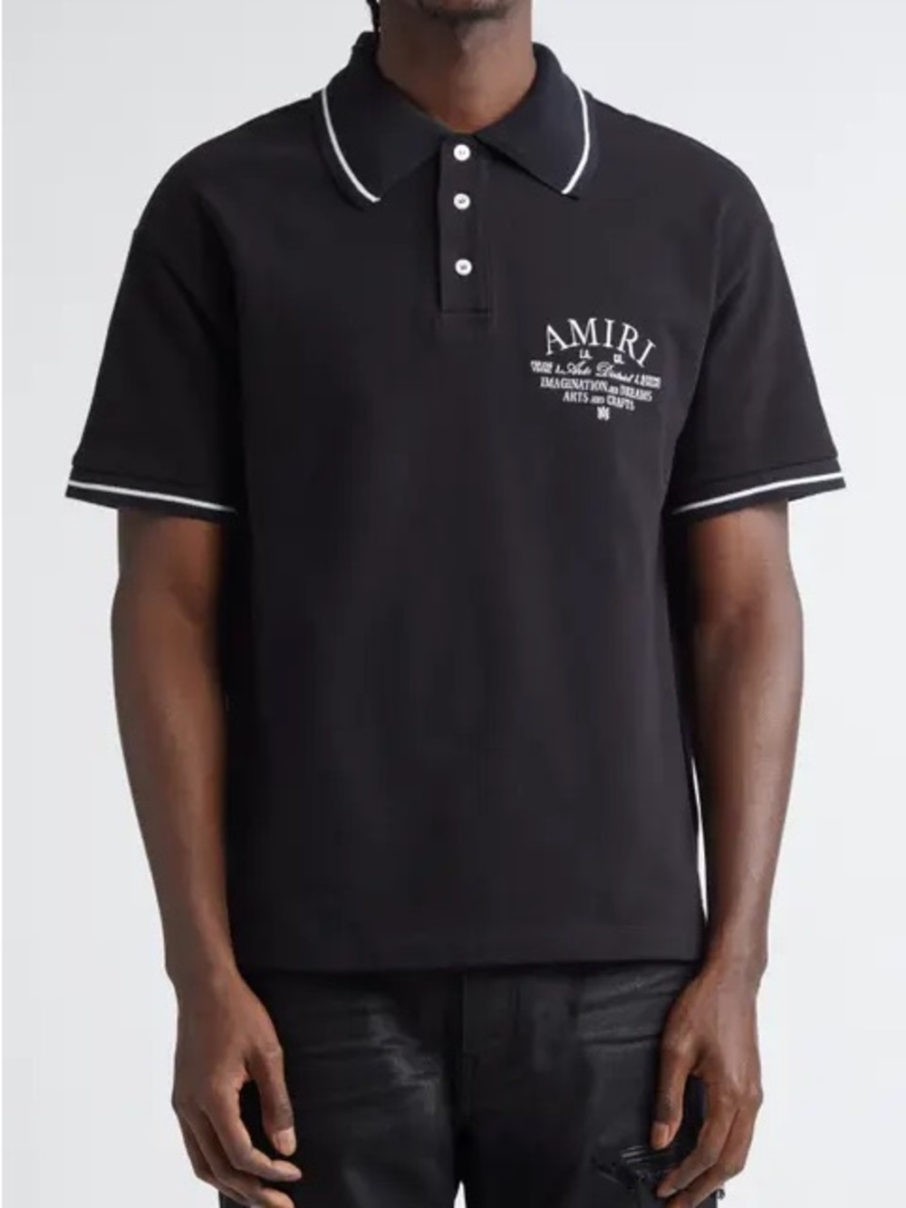 AMIRI Black Polo with White Contrast Piping